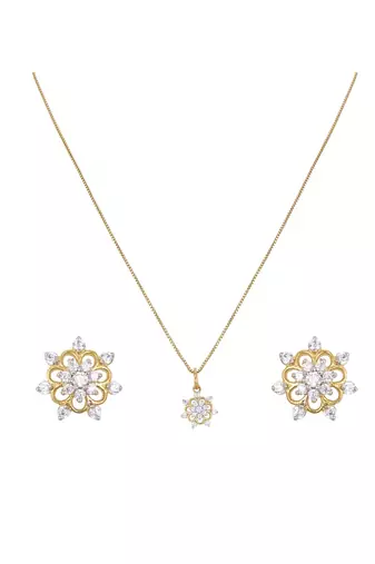gold-plated sterling silver floral cluster pendant set