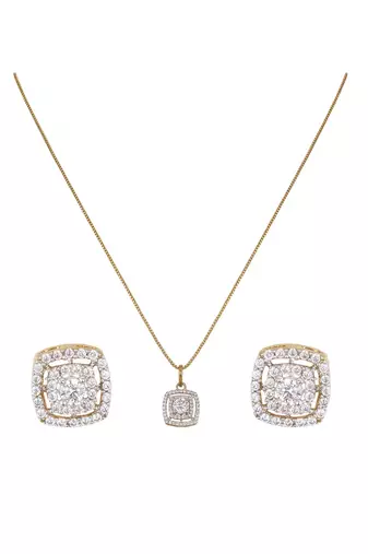 gold-plated sterling silver cushion halo pendant set