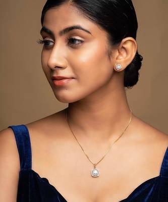 gold-plated sterling silver cushion halo pendant set 1