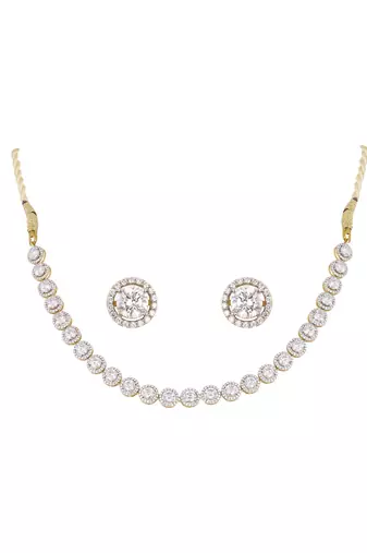 white silver necklace set with gold plated pendant design