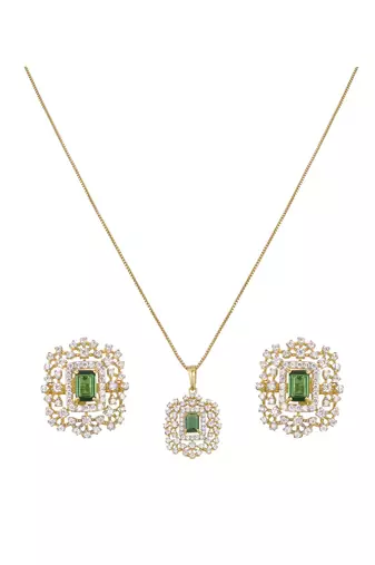 gold-plated sterling silver emerald halo pendant set