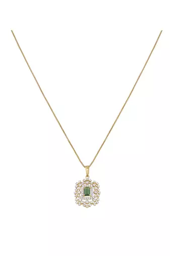 gold-plated sterling silver emerald halo pendant set