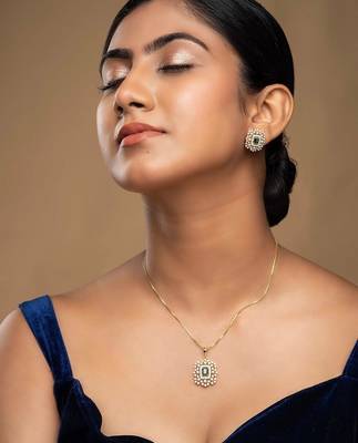 gold-plated sterling silver emerald halo pendant set 1