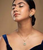 gold-plated sterling silver emerald halo pendant set