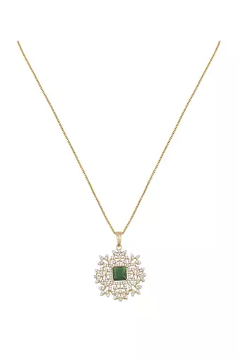 gold-plated sterling silver green halo pendant set