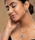 gold-plated sterling silver green halo pendant set