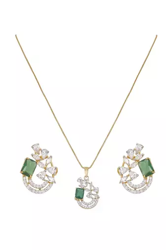 gold-plated sterling silver green stone swirl pendant set