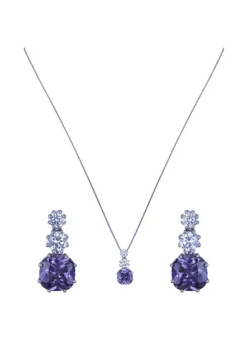 silver-plated sterling silver purple drop pendant set