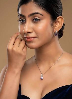 silver-plated sterling silver purple drop pendant set 1