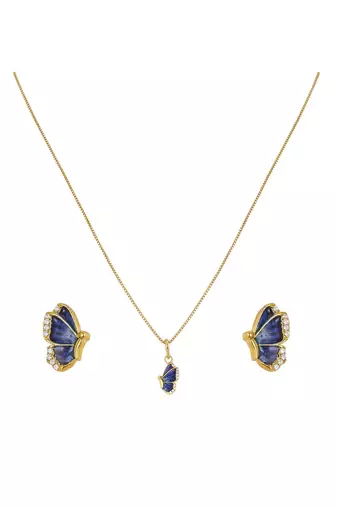 gold-plated sterling silver blue abstract pendant set