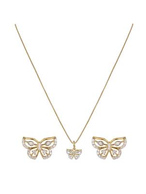 gold-plated sterling silver crystal butterfly pendant set 2