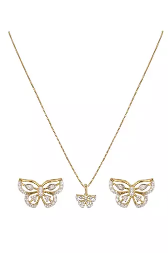 gold-plated sterling silver crystal butterfly pendant set