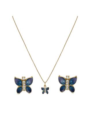 gold-plated sterling silver blue butterfly pendant set 2