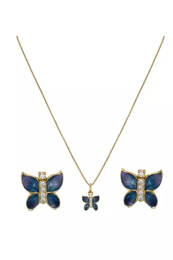 gold-plated sterling silver blue butterfly pendant set