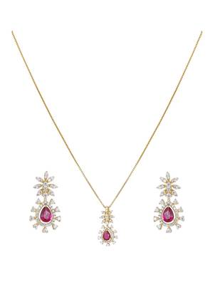 gold-plated sterling silver pink stone pendant set 3