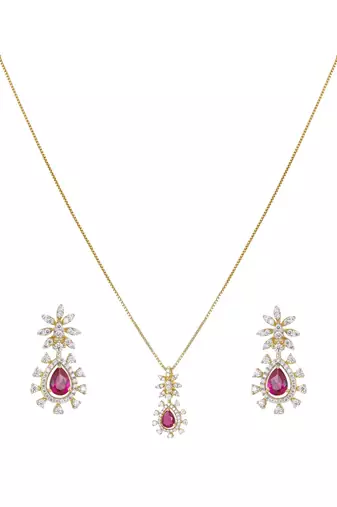 gold-plated sterling silver pink stone pendant set