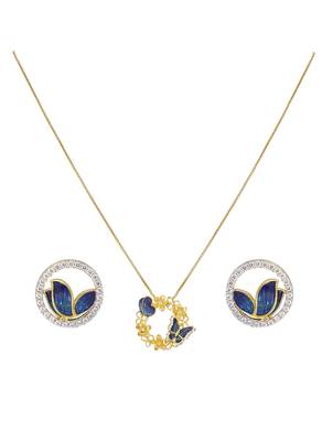 gold plated blue butterfly floral wreath pendant set 2