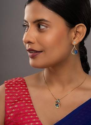 gold plated blue butterfly oval pendant set 1