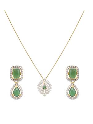 gold plated filigree fan green stone pendant set 2