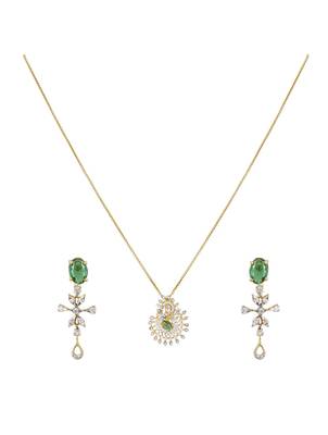 gold plated sunburst green stone pendant set 2