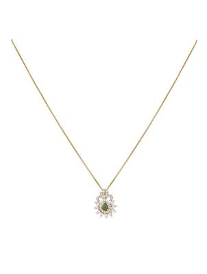 gold plated floral halo green stone pendant set 3