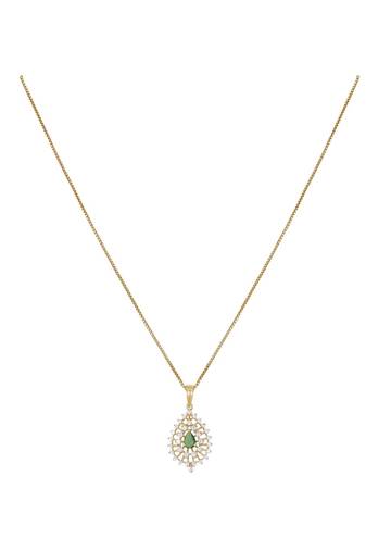 Gold plated green stone pendant necklace set in sterling silver