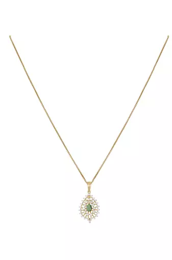 Gold plated green stone pendant necklace set in sterling silver