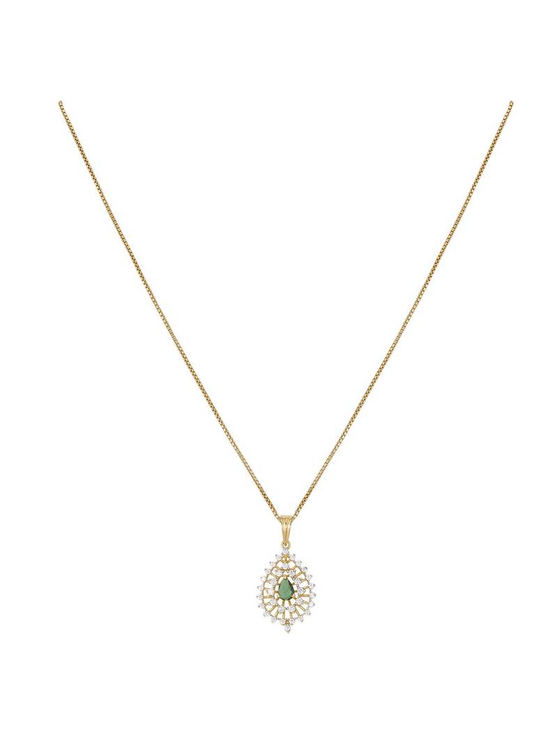 Gold plated green stone pendant necklace set in sterling silver