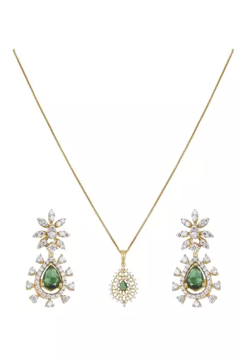 gold plated teardrop halo green stone pendant
