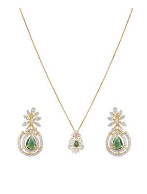 gold plated sterling silver green stone pendant set 1