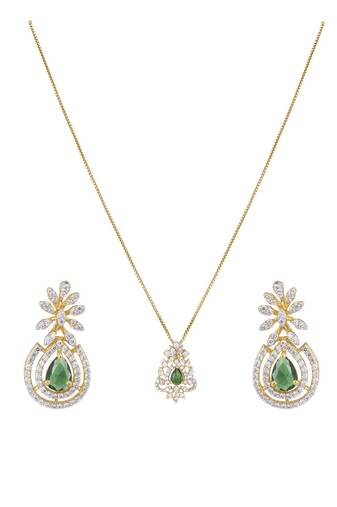 Gold plated green stone pendant necklace set in sterling silver
