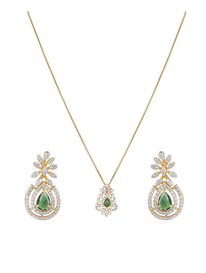 Gold plated green stone pendant necklace set in sterling silver