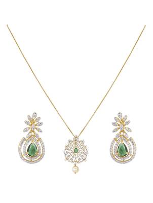 gold plated necklace set with green stone accent 2