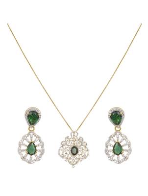 gold plated green stone necklace set with matching earrings 2