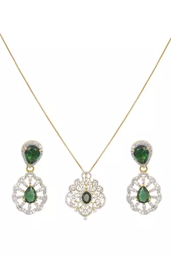 gold plated green stone necklace set with matching earrings