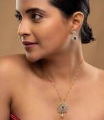 gold plated green stone necklace set with earrings