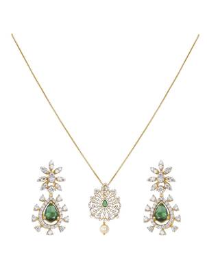 gold plated green stone necklace set with earrings 2