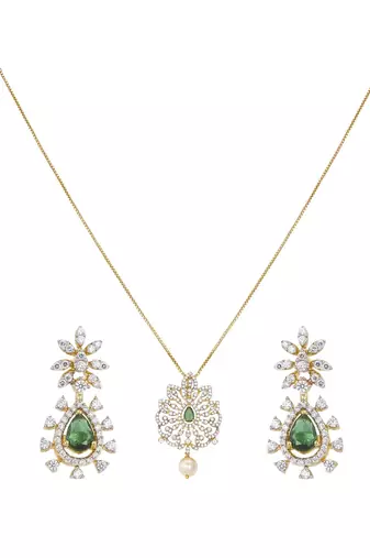 gold plated green stone necklace set with earrings