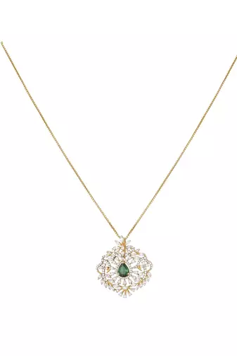 green stone necklace set with gold plated styling