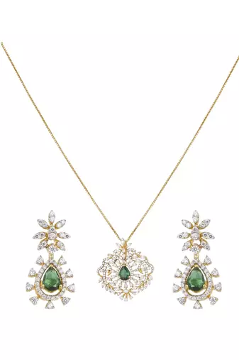 green stone necklace set with gold plated styling