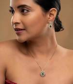 gold plated green stone jewellery set with earrings