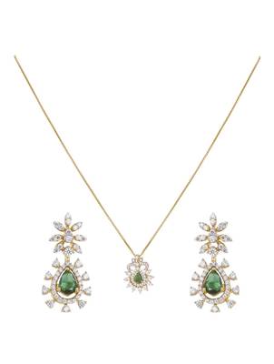 gold plated green stone jewellery set with earrings 2