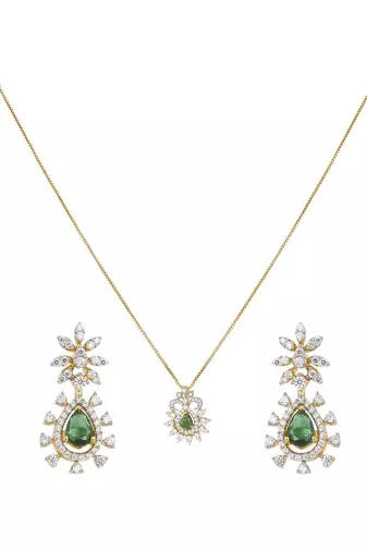 gold plated green stone jewellery set with earrings