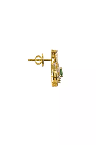 gold plated green stone pendant necklace with earrings