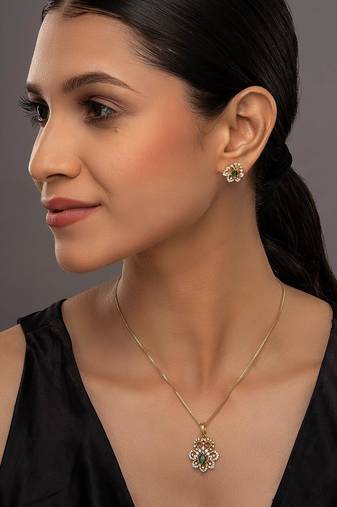 green stone pendant set with gold plated finish