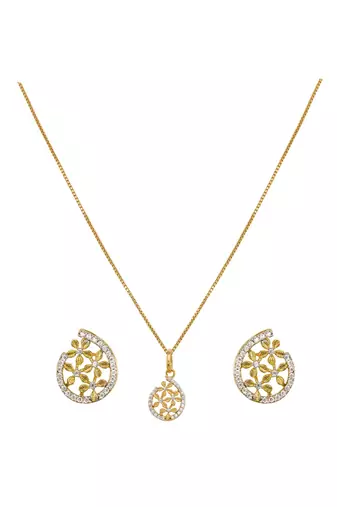 gold plated necklace set with pendant and earrings