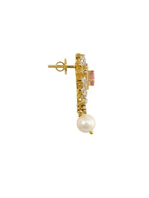 pink stone necklace set with gold plated finish 1