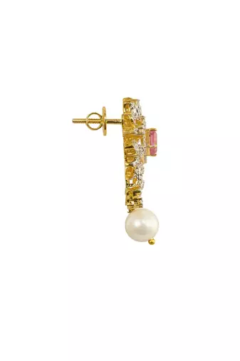 Gold plated pink stone pendant necklace set in sterling silver