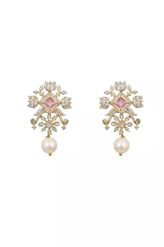 pink stone necklace set with gold plated finish