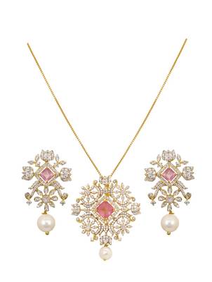 pink stone necklace set with gold plated finish 4